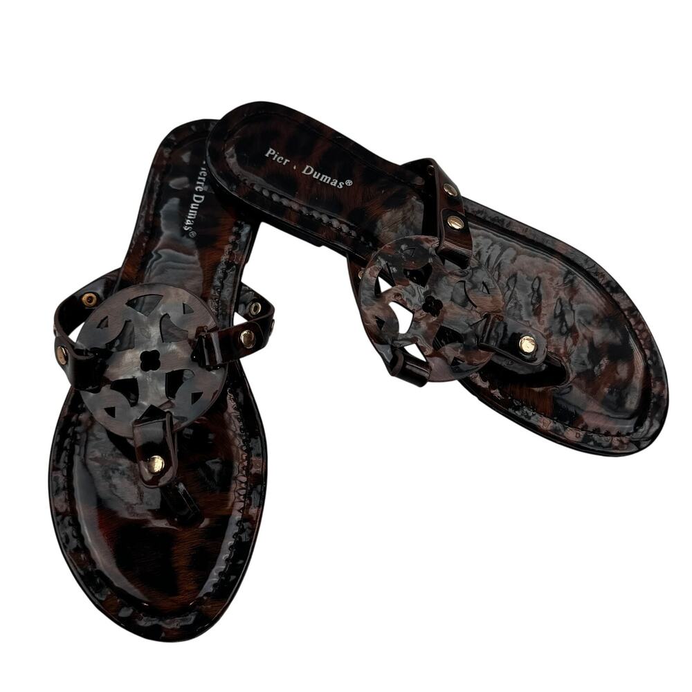 Pierre Dumas Animal Print Leopard Patent Classic Sandals Women's Size 7.5